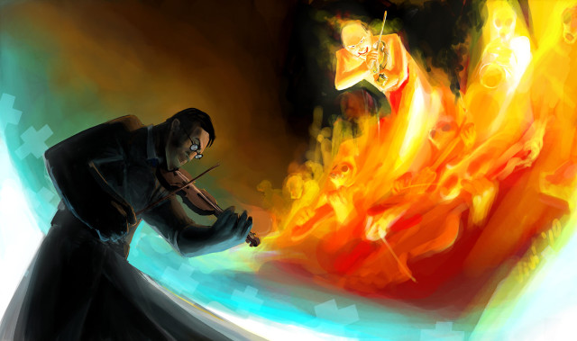 Man black suit fire ice free wallpaper - medium preview image