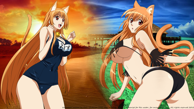 Anime girls swimsuits sunset building free wallpaper - medium preview image