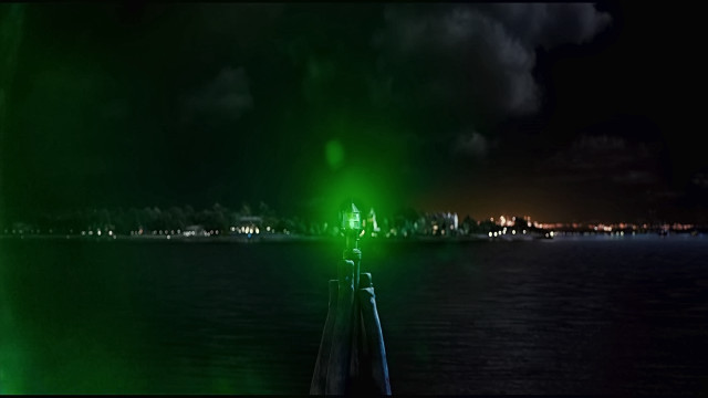 Green light pier dark water free wallpaper - medium preview image