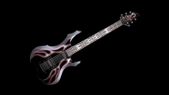 Black red flame guitar hyperrealism free wallpaper - medium preview image