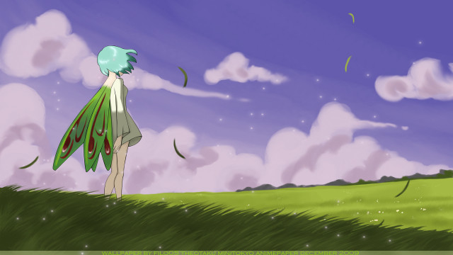 Cartoon girl green dress blue free wallpaper - medium preview image