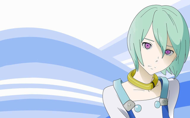 Anime green hair blue eyes free wallpaper - medium preview image