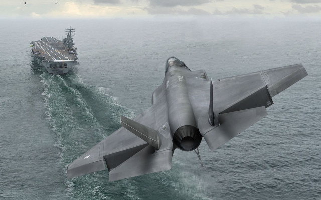 Jet flying ship ocean cloudy free wallpaper - medium preview image