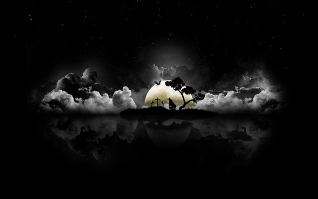 Moon tree clouds stars black free wallpaper - medium preview image