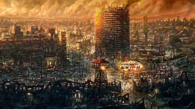 Dystopian city neon skyline fantasy free wallpaper - medium preview image