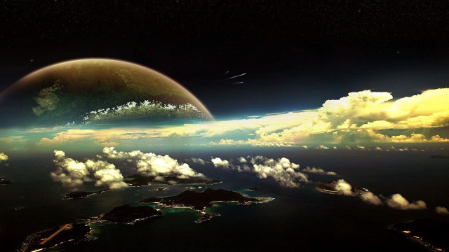 Planet clouds stars mattepainting aurora free wallpaper - medium preview image