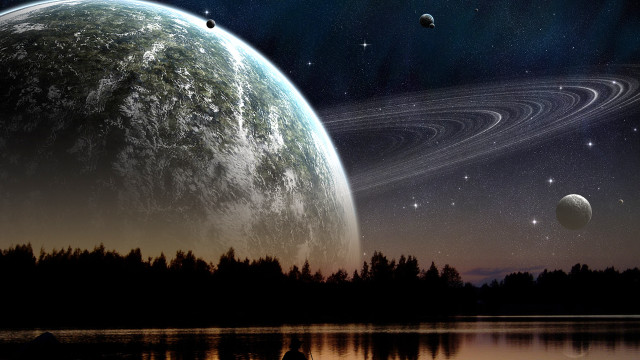 Planet stars lake sky night free wallpaper - medium preview image