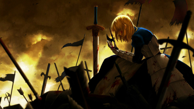 Woman blue dress sword field free wallpaper - medium preview image