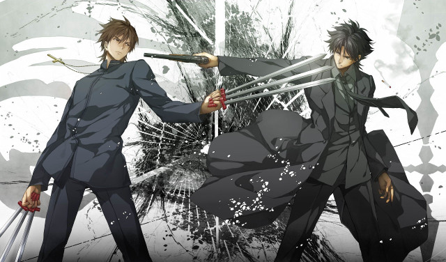 Anime characters swords paint splattered free wallpaper - medium preview image