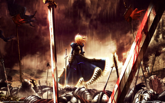 Man blue outfit sword crowd free wallpaper - medium preview image