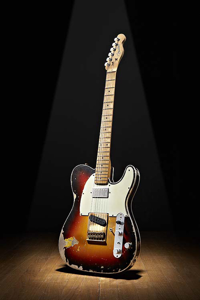 Guitar wooden floor dark spotlight free wallpaper - medium preview image