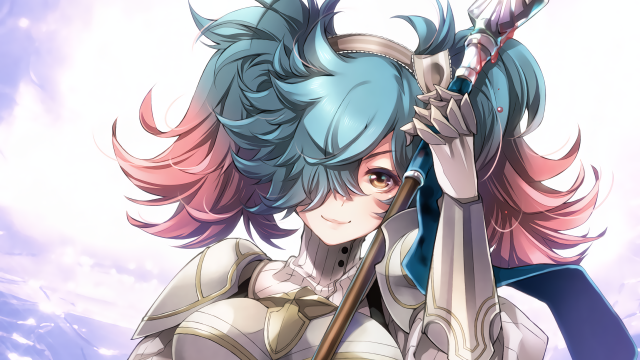 Blue hair woman sword armor free wallpaper - medium preview image