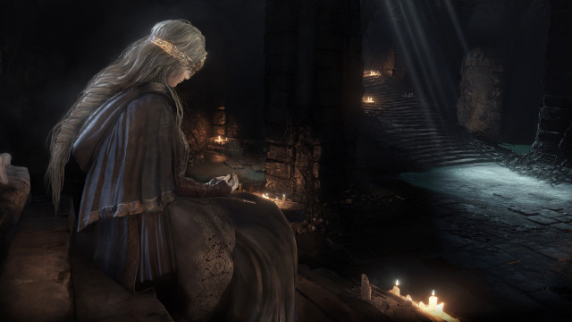 Woman bench darkroom candles stairway free wallpaper - medium preview image