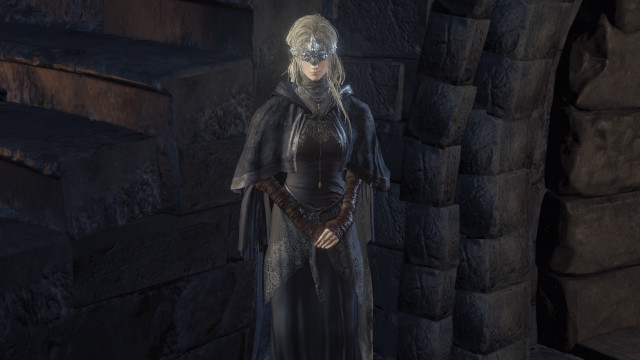 Woman black dress helmet stone free wallpaper - medium preview image