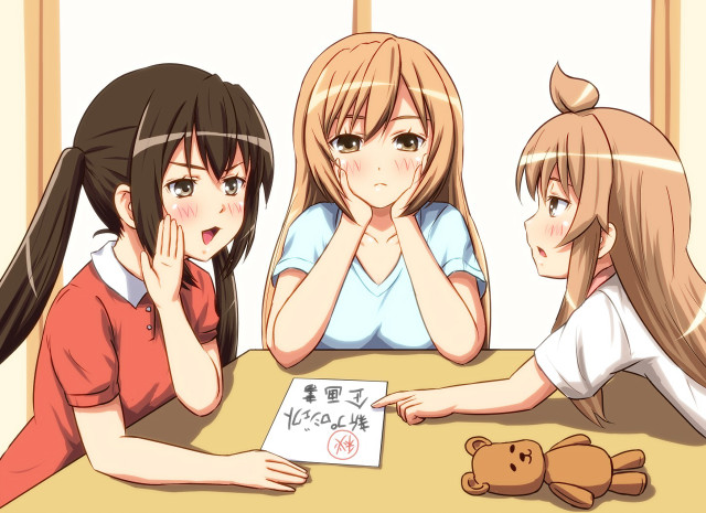 Three girls sitting table teddy free wallpaper - medium preview image