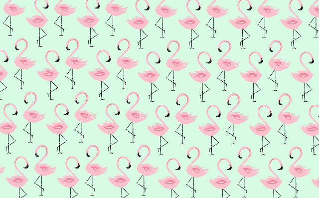 Pink flamingo pattern green background free wallpaper - medium preview image
