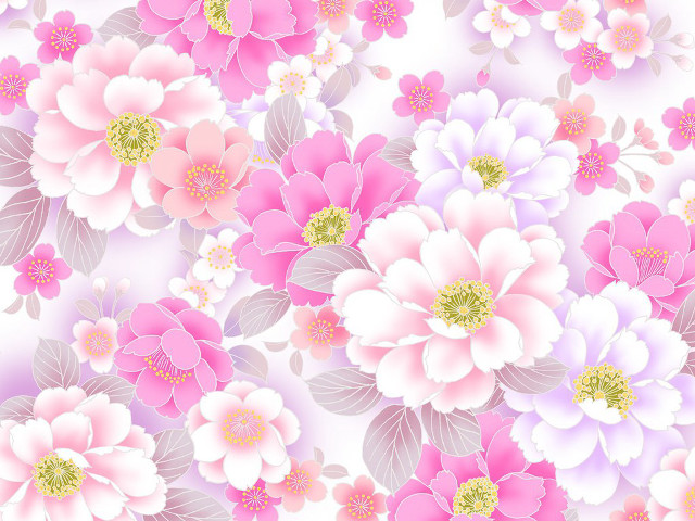 Pink white flower pattern leaves #2 free wallpaper - medium preview image