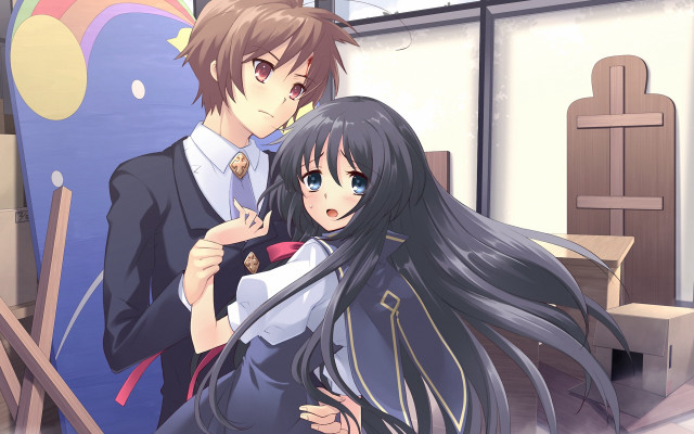 Anime characters couple room painting free wallpaper - medium preview image