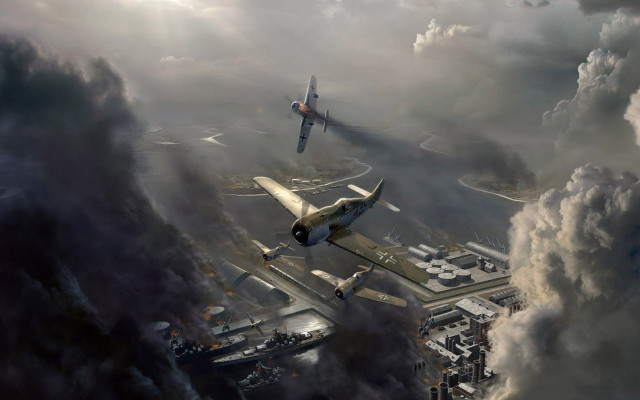 Airplanes flying city clouds bridge free wallpaper - medium preview image