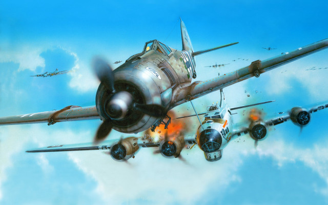 Plane four propellers flying smoke free wallpaper - medium preview image