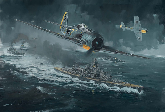 Plane boat ocean ships flying free wallpaper - medium preview image
