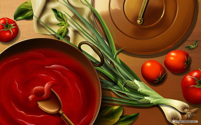 Bowl tomato sauce spoon tomatoes free wallpaper - medium preview image