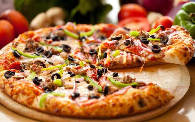 Pizza slice missing wooden board #3 free wallpaper - medium preview image