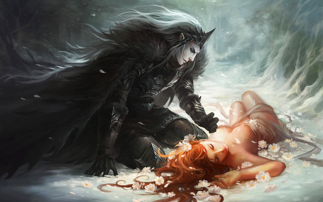 Woman demon snow knife background free wallpaper - medium preview image