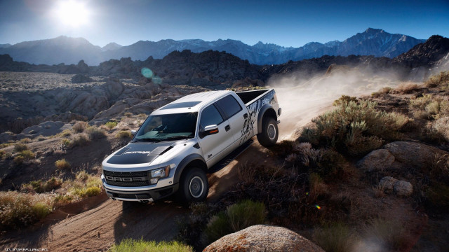 White truck dirt road mountains free wallpaper - medium preview image