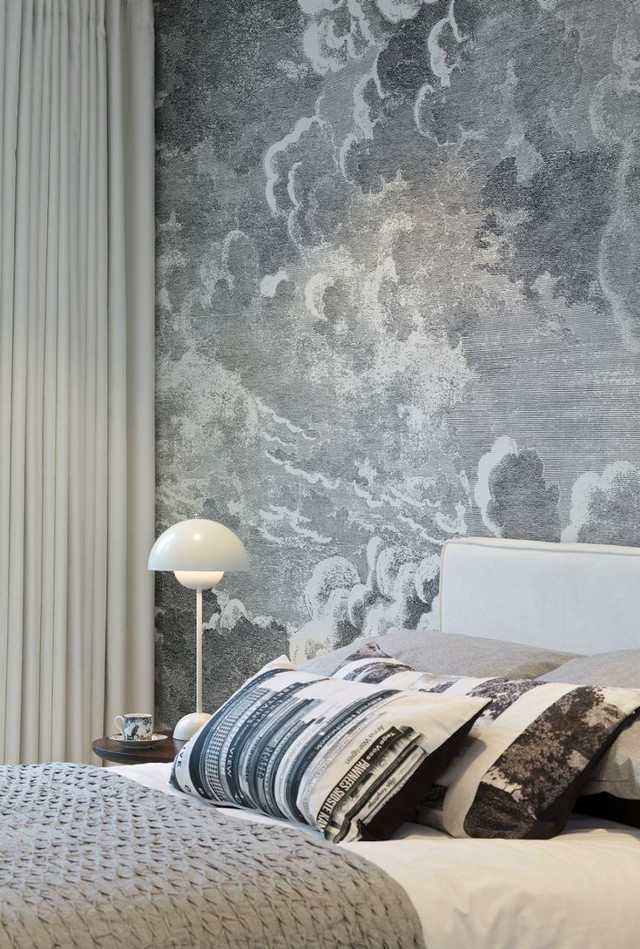 Bed white headboard gray wall free wallpaper - medium preview image