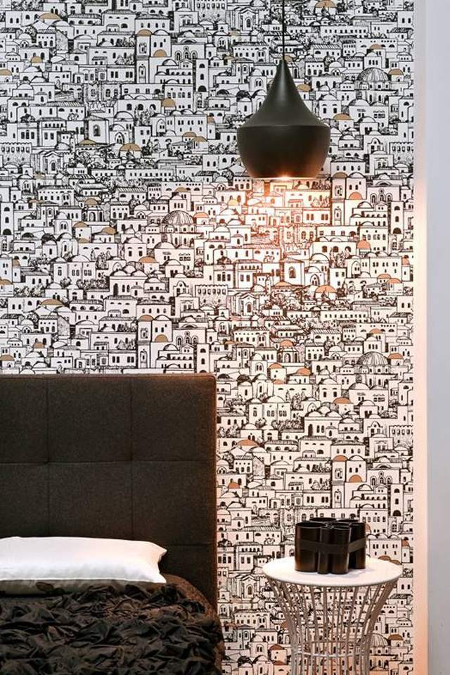 Bedroom bed nightstand lamp pattern free wallpaper - medium preview image
