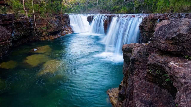 Waterfall blue pool forest trees free wallpaper - medium preview image