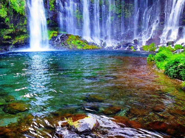 Waterfall clear blue water green free wallpaper - medium preview image