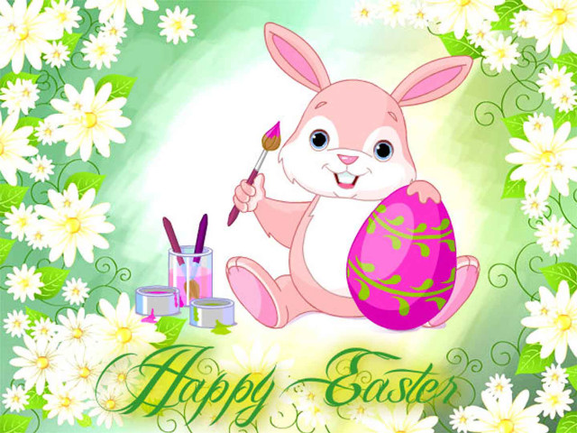 Happy easter bunny paintbrush egg free wallpaper - medium preview image