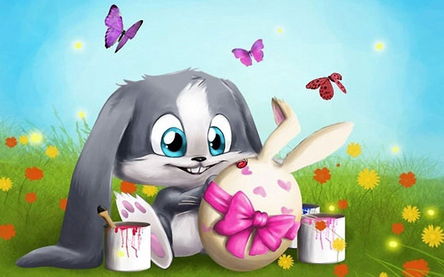 Cartoon bunny paint can brush free wallpaper - medium preview image