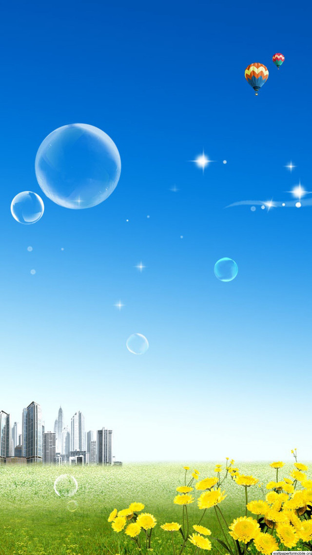 Yellow flowers bubbles sky city free wallpaper - medium preview image