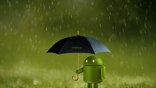 Green android character holding umbrella #4 free wallpaper - medium preview image
