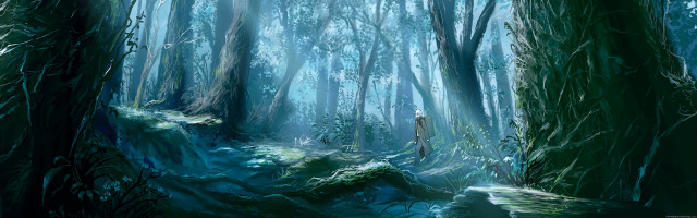 Forest person stream painting woods free wallpaper - medium preview image