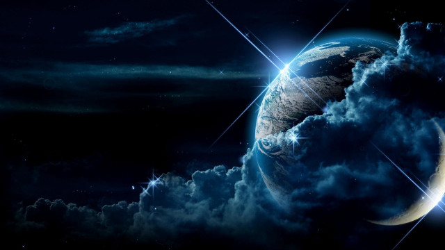 Blue planet starry sky clouds free wallpaper - medium preview image
