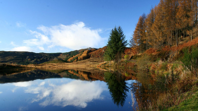 Lake hill trees blue sky free wallpaper - medium preview image