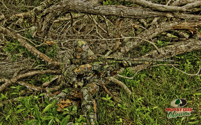 Camouflaged man laying grass gun free wallpaper - medium preview image