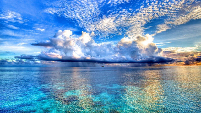 Blue ocean clouds boat sunset free wallpaper - medium preview image
