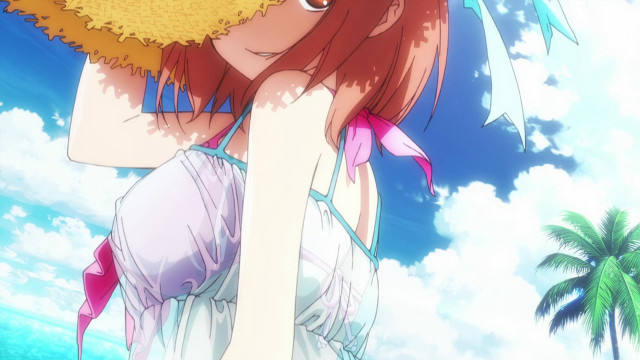 Girl strawhat water palm trees free wallpaper - medium preview image