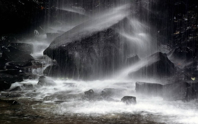 Waterfall rocks dog standing water free wallpaper - medium preview image