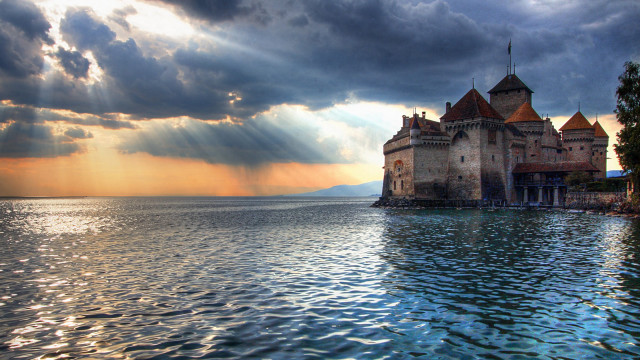 Castle lake cloudy sky sunbeams #2 free wallpaper - medium preview image