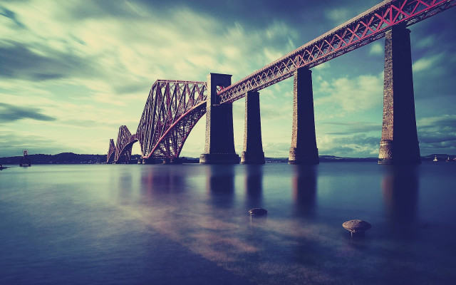 Bridge water sky clouds rocks free wallpaper - medium preview image