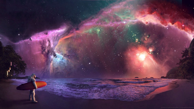 Man holding surfboard beach colorful free wallpaper - medium preview image