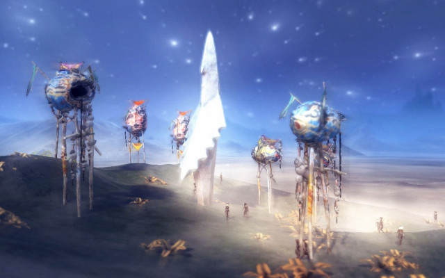 Futuristic landscape strange structures stars free wallpaper - medium preview image