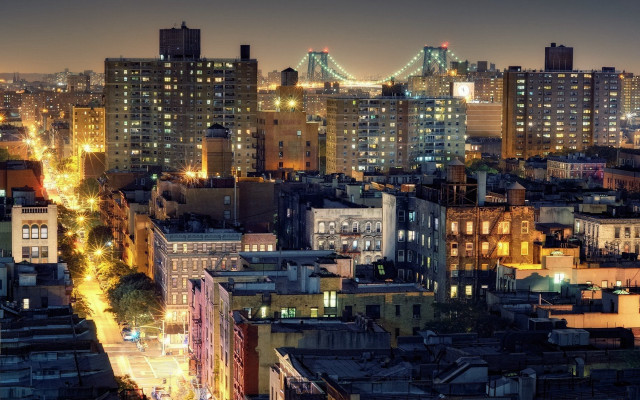 City night bridge lights skyline free wallpaper - medium preview image