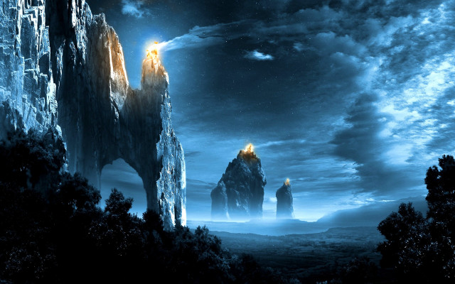 Fantasy castle mountain full moon free wallpaper - medium preview image
